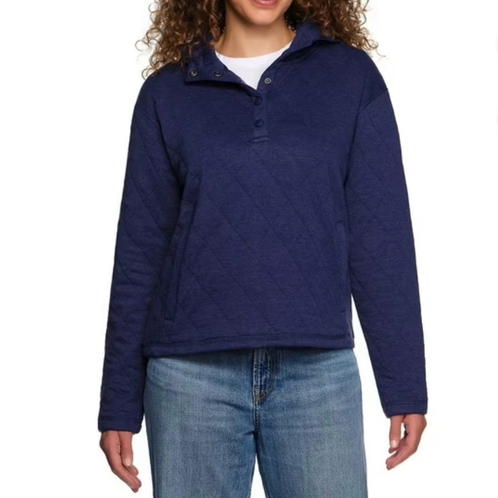 Lands' End Women's Cozy Soft Quilted 5 Snap Pullover Hoodie Kangaroo Pocket 😍